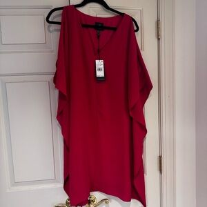 Adrianna Papell Gauzy Crepe handkerchief  Dress size 10 NWT in Fiesta Pink